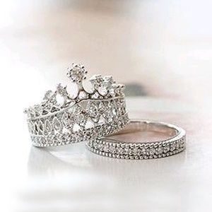 Crown & Band Ring Set 2 Piece Set